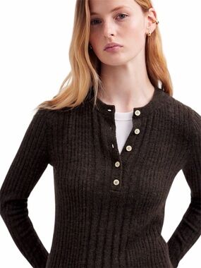 Madewell Alpaca-Blend Henley Sweater Dark Carob Brown Womens Small